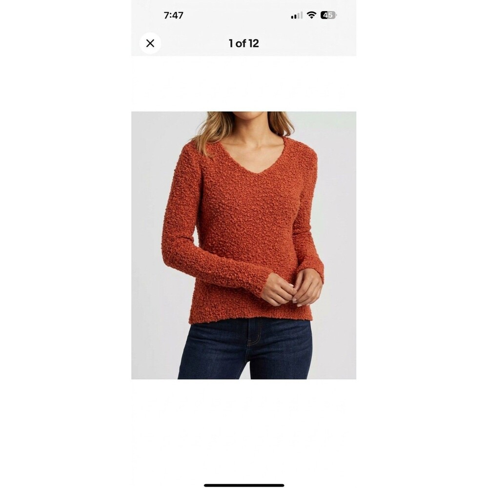 Eileen Fisher Merino Wool Silk Blend Textured Sweater Med Rust Orange